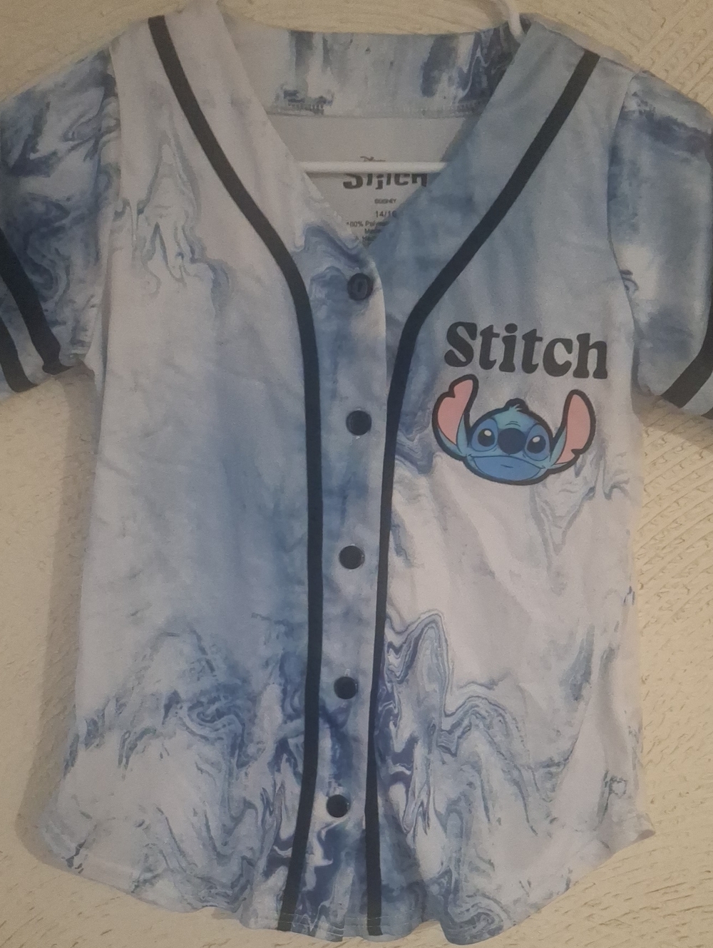 Disney Stitch Kids Blue Marble Baseball Tee